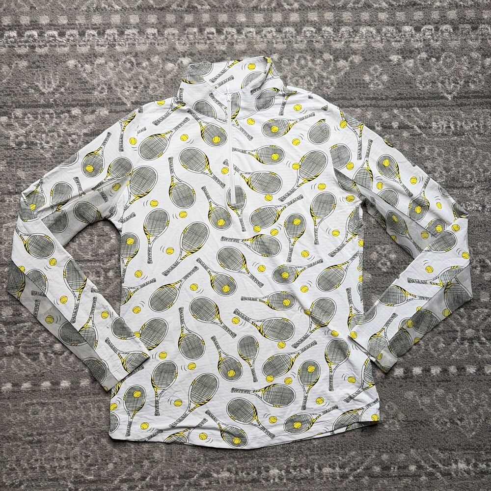 IBKUL 1/4 Quarter Zip Top Tennis Golf Pickleball UPF  Womens Small Racket Print